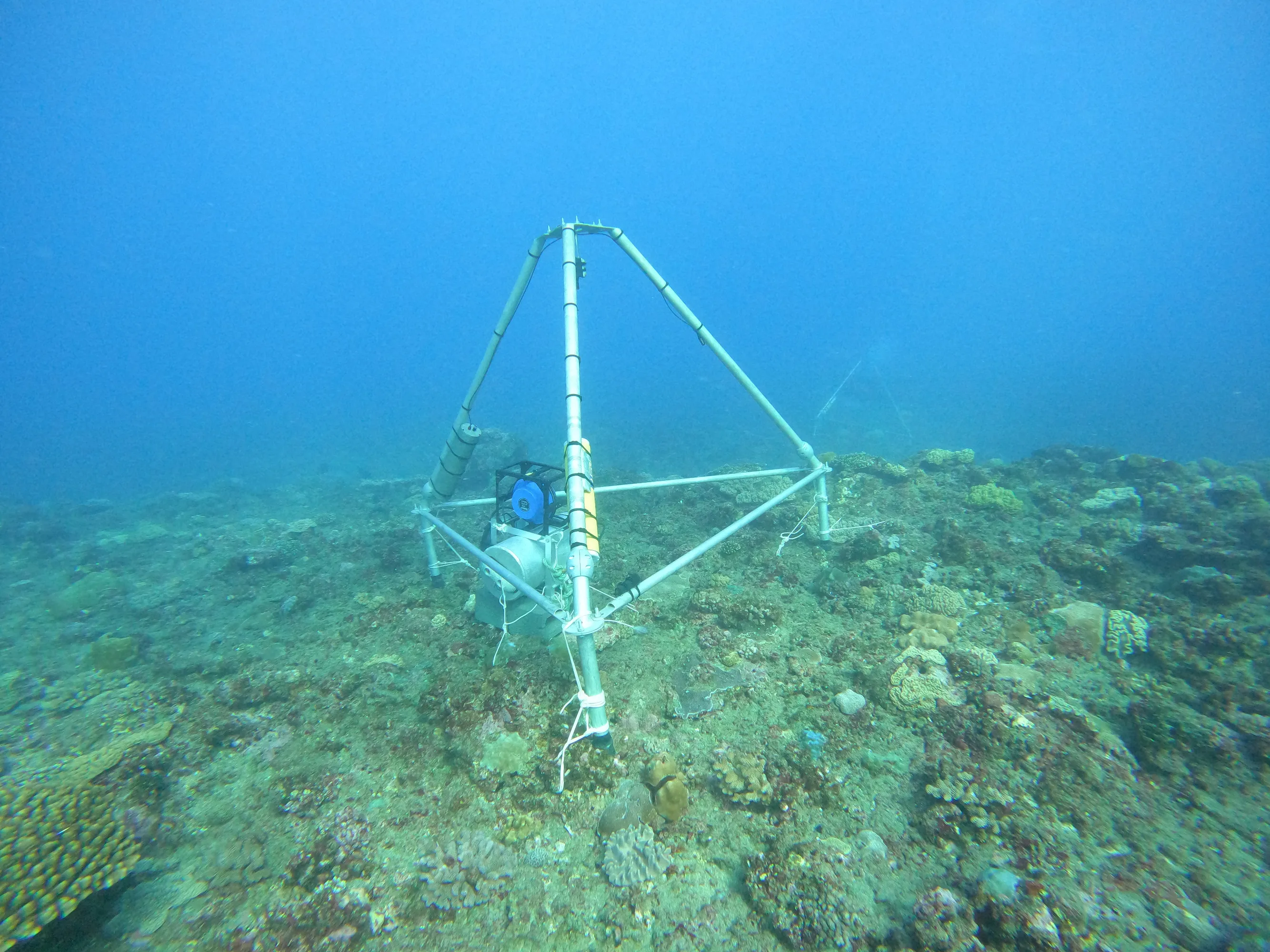 Departure at sea with a tripod for the seabed of Réunion